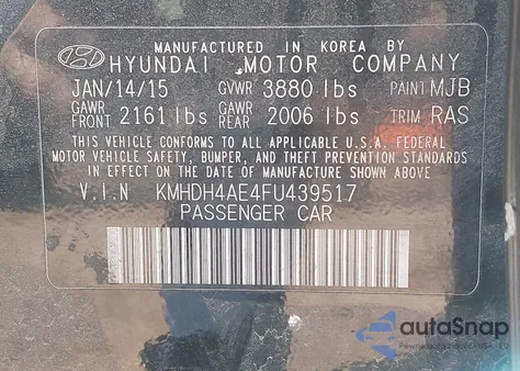 2015 Hyundai Elantra Se из США, поврежденный, VIN KMHDH4AE4FU439517